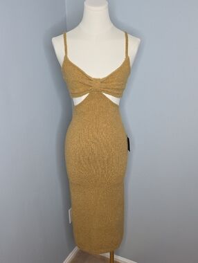 Lulu’s Cutout Midi Dress Tan Small Chic Beachwear